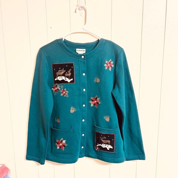 Breckenridge Christmas Snap Front Fleece Cardigan Sweater Size Smalll - Picture 2 of 11